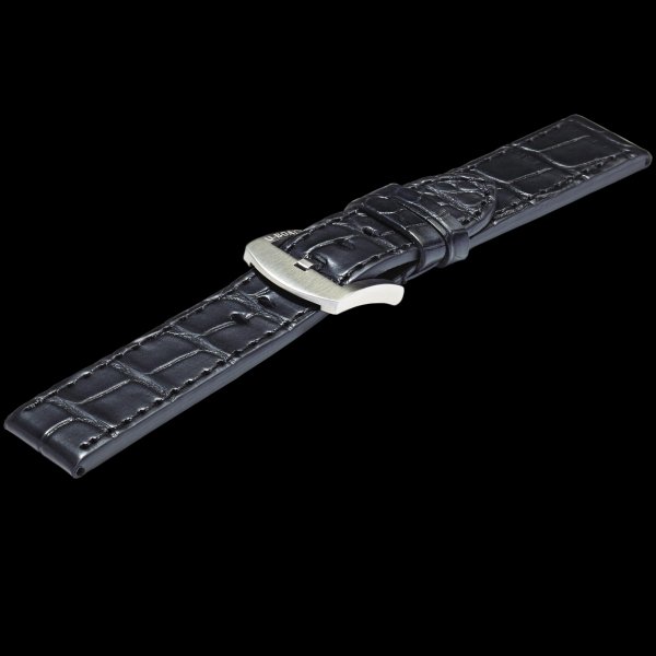 U-Boat Horlogeband 20/20 mm Zwart Krokodillenleer Zwarte Binnenkant Zilverkleurige Roestvrijstalen Gesp 
